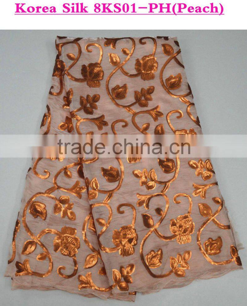 2015 summer newest lime green lace fabric korea silk with sequins