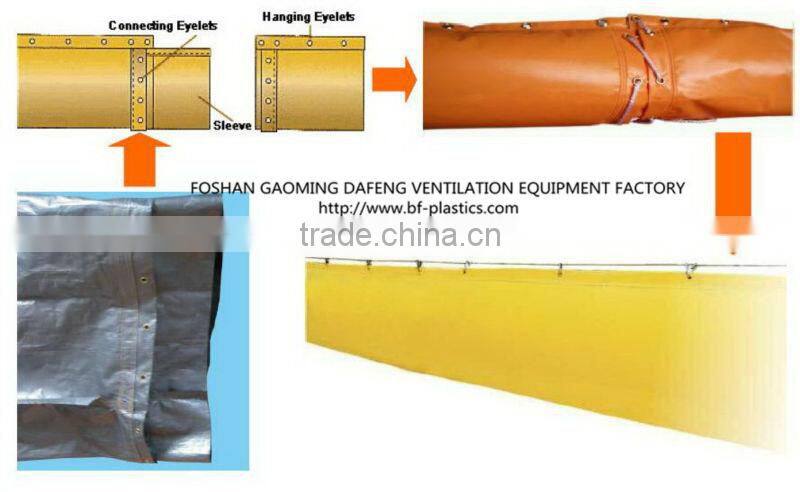 680GSM fire resistant yellow strong PVC tunnel vent duct with snap hooks