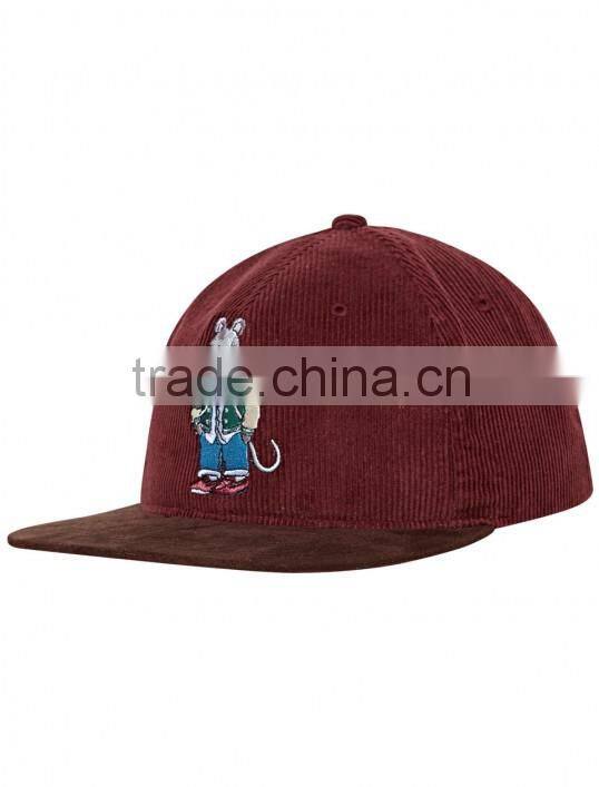 flat brim rat cord ball cap with leather back strap