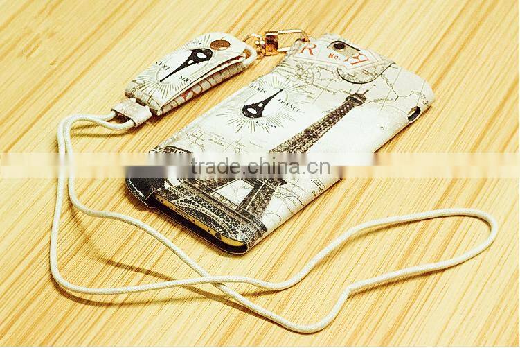 Printed Mobile Phone Case With Sling Rope Cute Cartoon Print Leather Case For iPhone 6