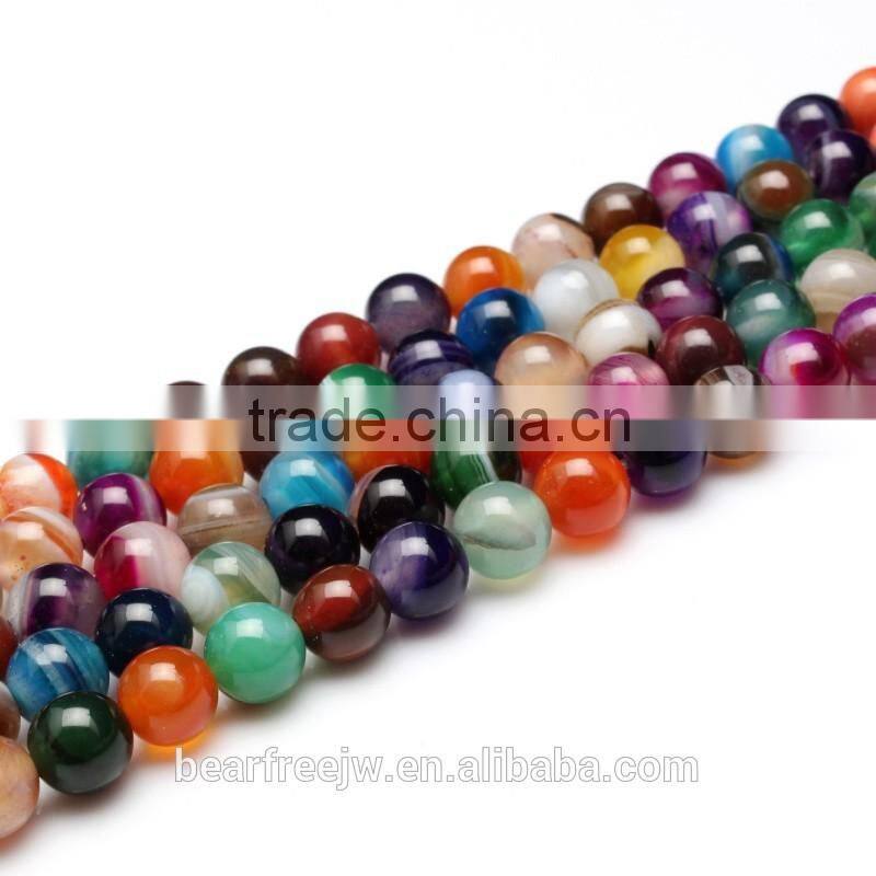 Natural Round Gemstone Seven Color Mixed Color Agate Loose Beads Strand Jewelry Making Beads