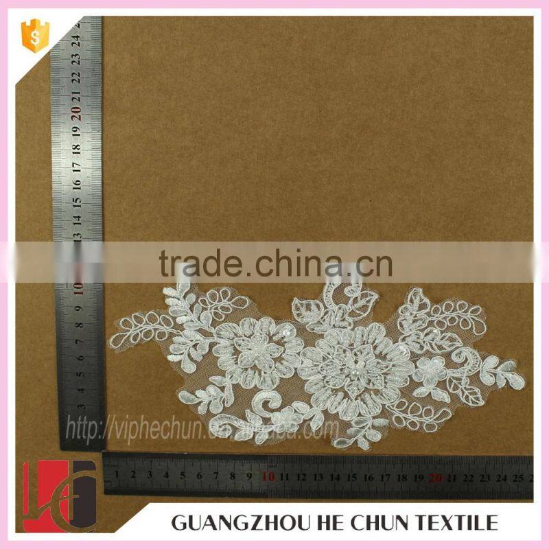 HC-2613-1 Hechun Mesh Made Polyster Beaded Crochet Floral Dress Lace Applique