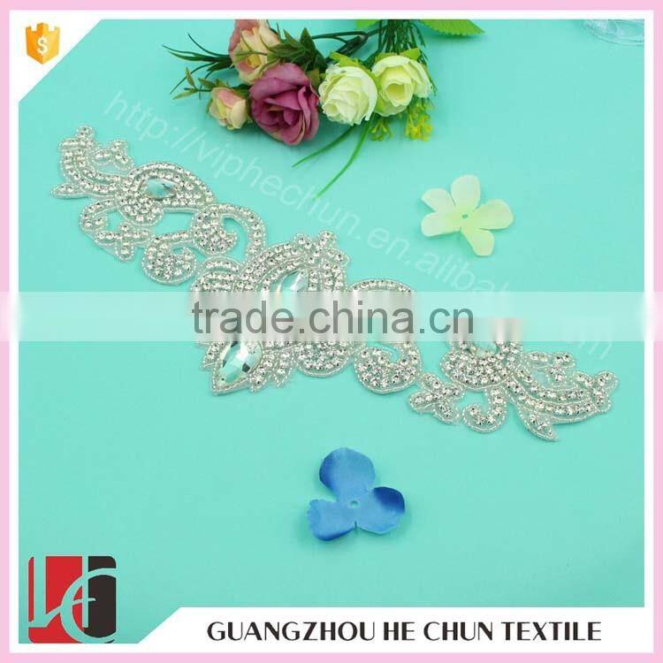HC-3660 Hechun HotFix Rhinstone Beaded Sewing Lace Applique for Party Dresses