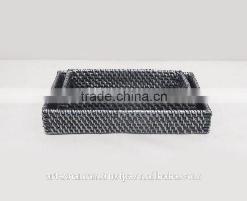Rectangular Black rattan serving trays with Compartments