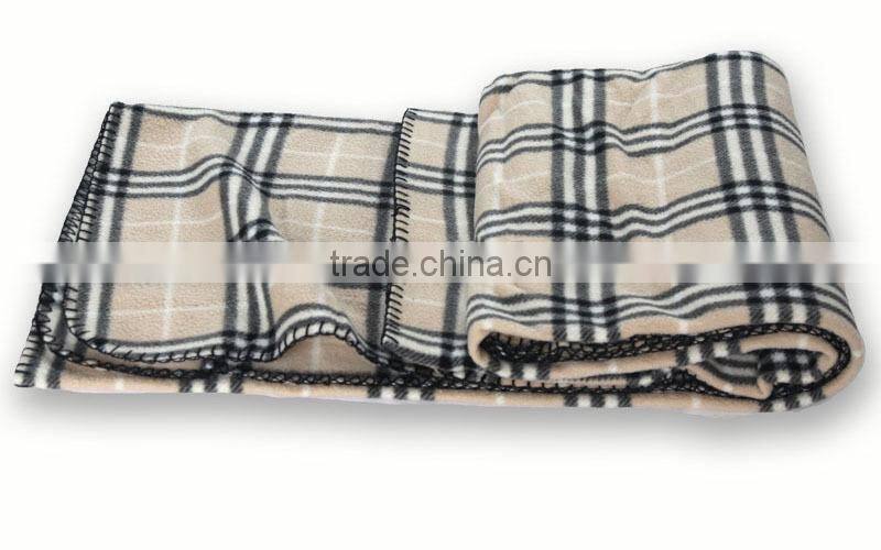 Roll Up Tartan Polar Fleece Travel Blanket with Woven Carry Handle