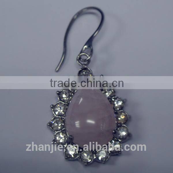 Fashion Pink Gemstone Stainless Steel Earrings Embedded with Rhinestones