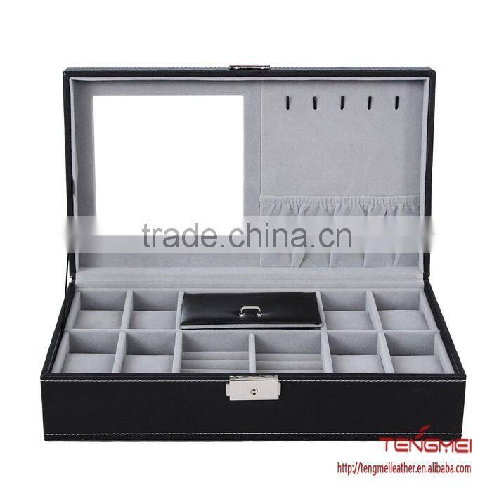 Leather Jewelry Box Watch Organizer, Watch Box with Jewelry Display