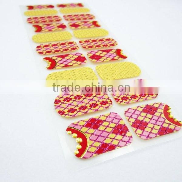 Newair custom korean rhinestone nail polish strip 3d nail polish sticker high quality transparent nail patch sticker 22 tips