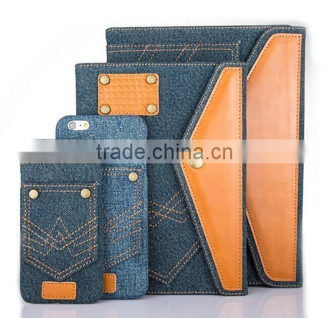 Fashion Jeans Cloth Leather Tablet Case Mobile Phone Case for Apple iPhone/ iPad Air/iPad 5
