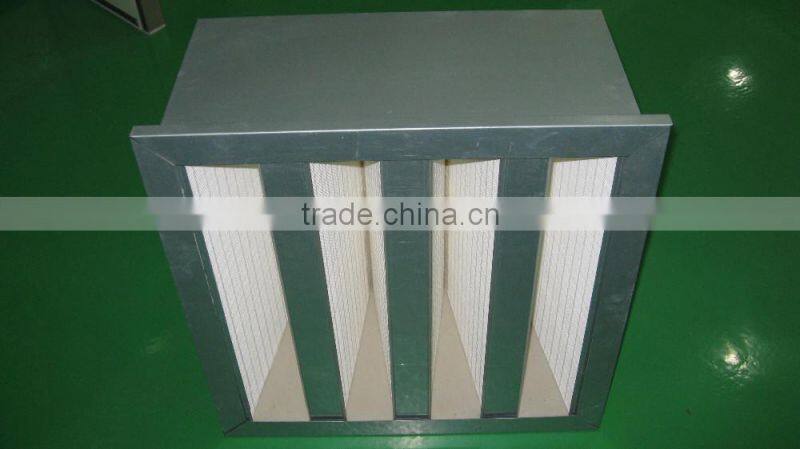 Galvanized steel frame Fiber-glass Media V BANK HEPA Air Filter