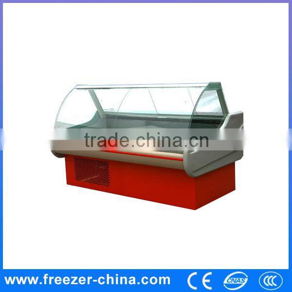 Luxury Single-temperature style display cooler Display refrigerated deli cooler/chiller with a curved transparent glass cover