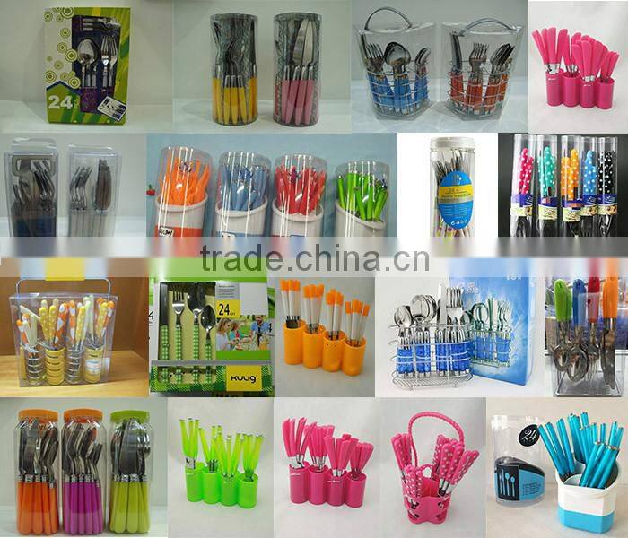 plastic handle stainless flatware, stainless steel cutlery set 24 pieces, plastic handle cutlery set