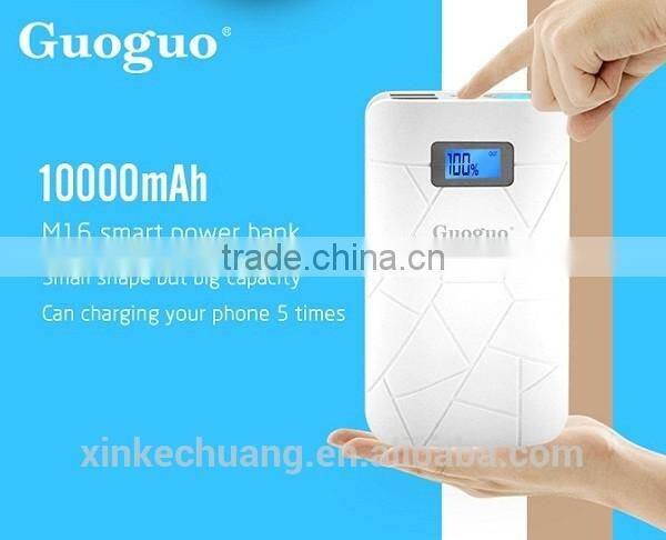 Guoguo long lasting 10000mah LED torch dual USB portable travel power bank for iphone7
