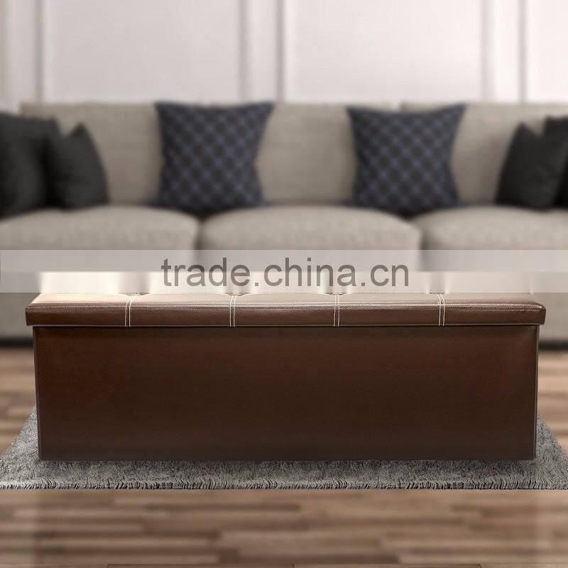 Faux Leather Folding Ottoman Storage Shoe Bench Armless, Chocolate 43.3"x15"x15"