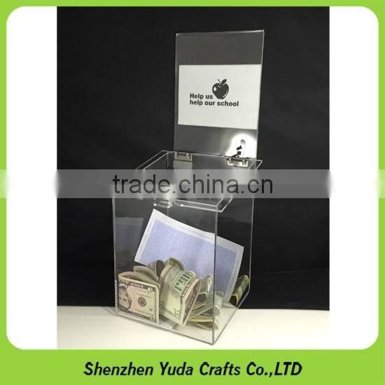 customized hot sale clear acrylic donation box with locks cheap high quality