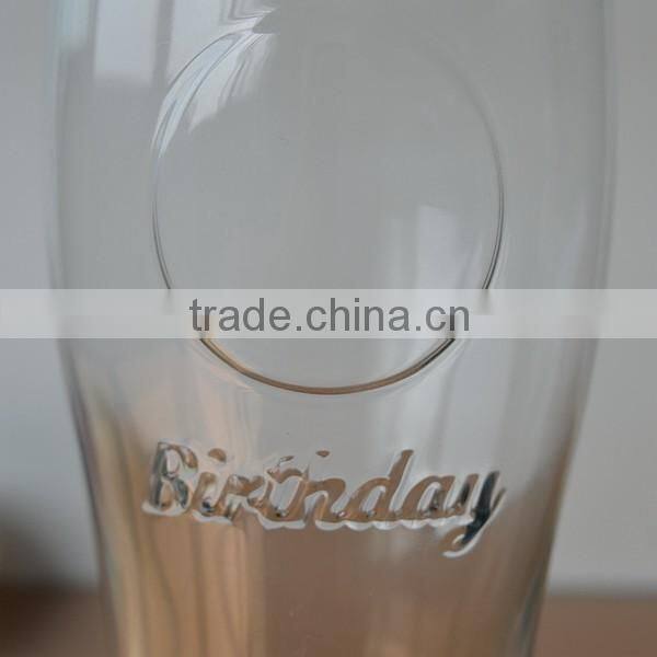 Beer glass with emboss logo and printing
