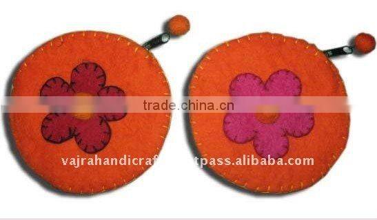 Nepal Handmade Felt Cute Girls Flower Small Coin Purse