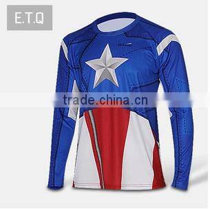 Men's Short Sleeve Crewneck Compression Super Heroes red blue T-shirt Wicking Tee