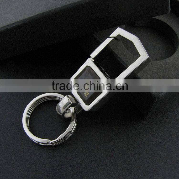 Click Black Leather Keychain Shiny Chrome Plated Metal Man's Strap Key Chain Car Key Ring Holder With Gift Box