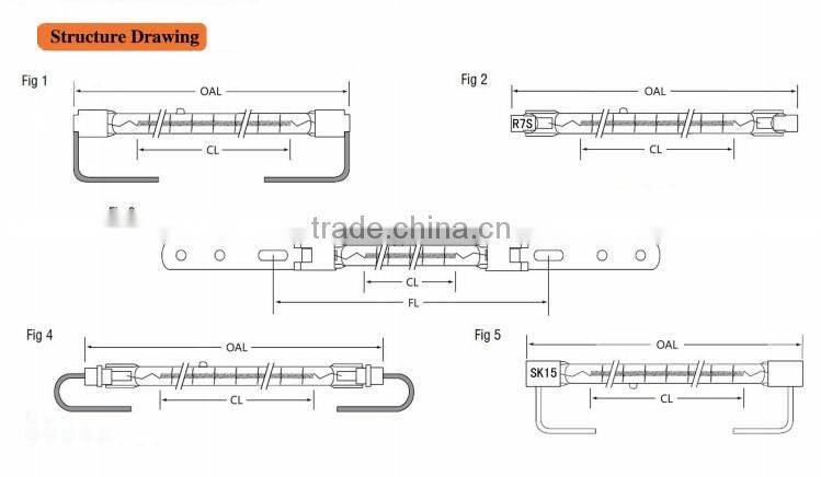 Different electric power white or color infrared panel home U-shaped carbon fiber oven heating element