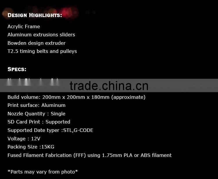 200 x 200 x 180mm Reprap DIY Semi Assembled 3D Printer Prusa I3 DIY 3d Printer Kit Factory Pric