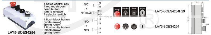 LAY5-BOES4254 4 holes control box 1 red mushroom head button1 selector switch 2position stay-put spring return