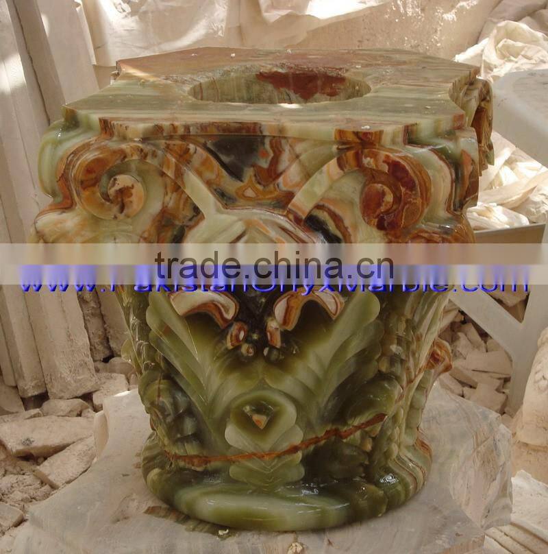 UNIQUE GREEN ONYX CARVING COLUMNS PILLARS