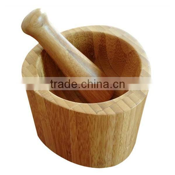 Natural Bamboo Wooden Food Processing Grinding Tank Hammer, Bamboo Wooden Garlic Bowl Easy To Use