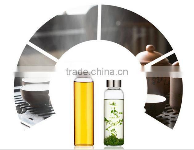 Water glass bottle, borosilicate glass water bottle,holesale glass water bottle with silicone sleeve voss water glass bottle