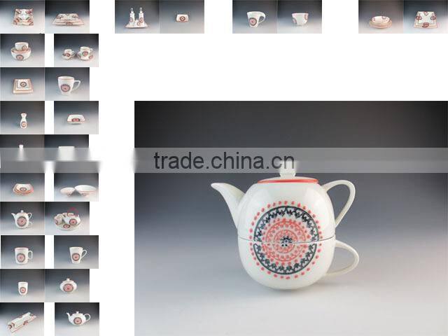 2015 new AB grade factory 2 pcs ceramic teapot with cup set embossing microwave safe