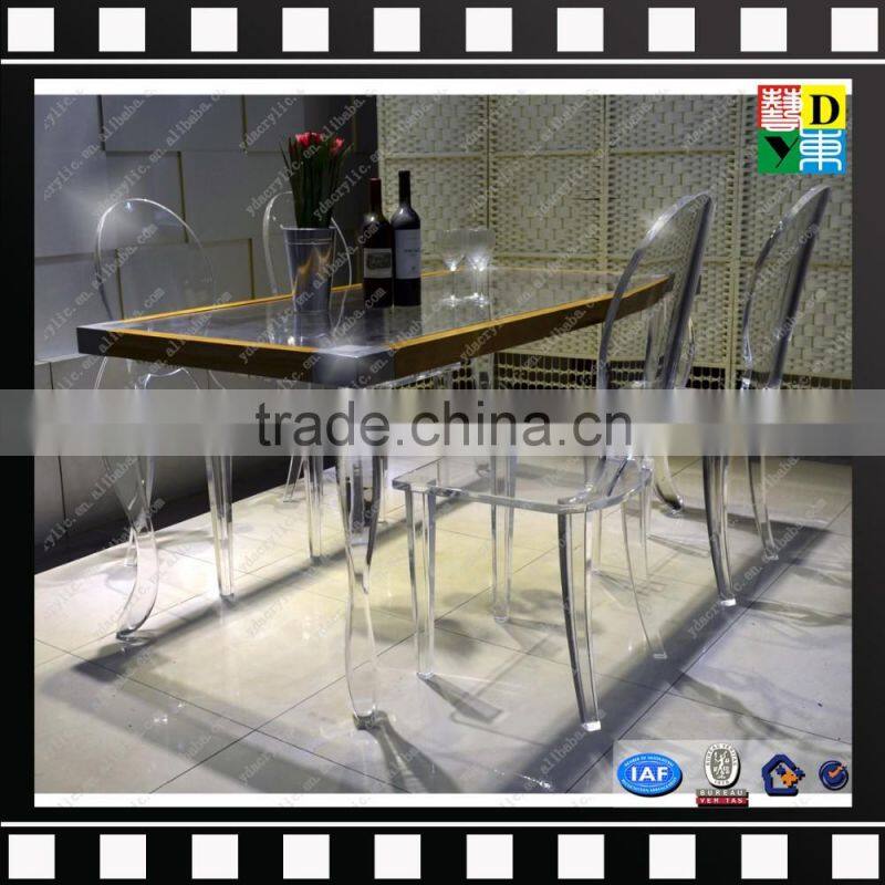 Clear acrylic legs dining table customzied PMMA glass square dining table with marble top from china manufacturer