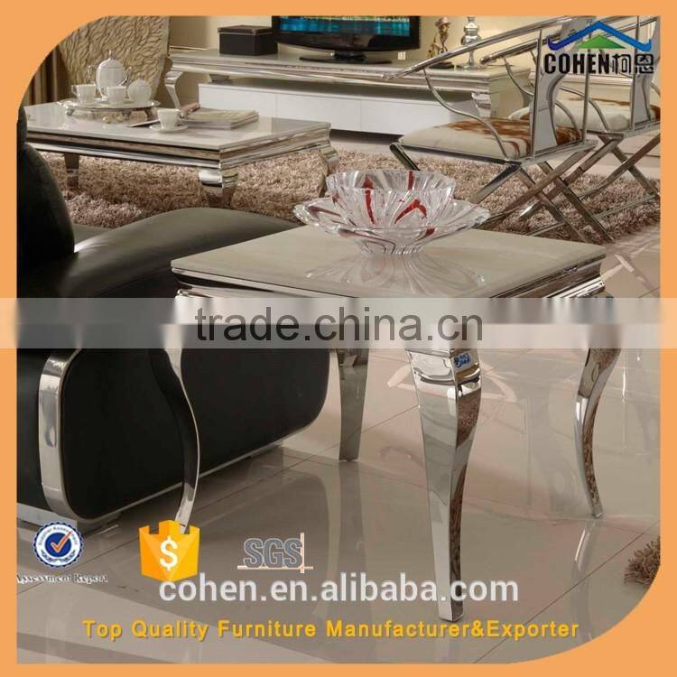 modern style square stainless steel marble top side/end table decoration