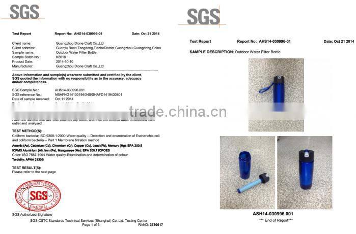 Personal emergency water filter straw ,water filter purifier for outdoor drinking