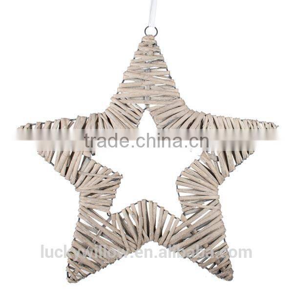 Folk art style natural wicker decoration hanging star/ Christmas willow star