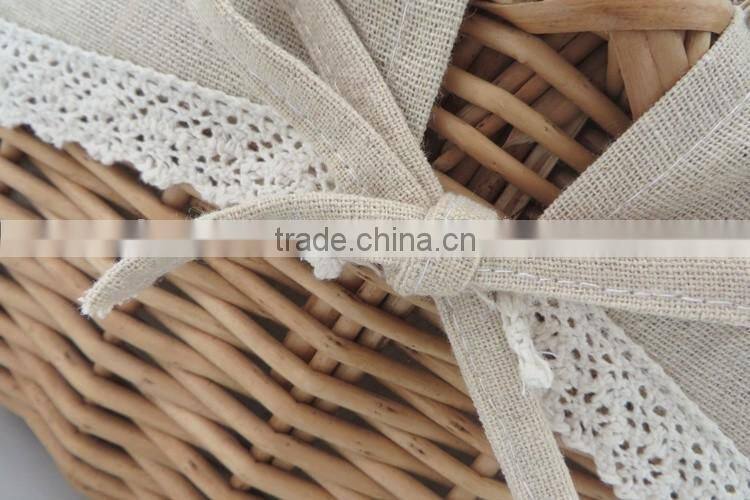 Handmade wicker material and folk art style willow picnic basket with lid