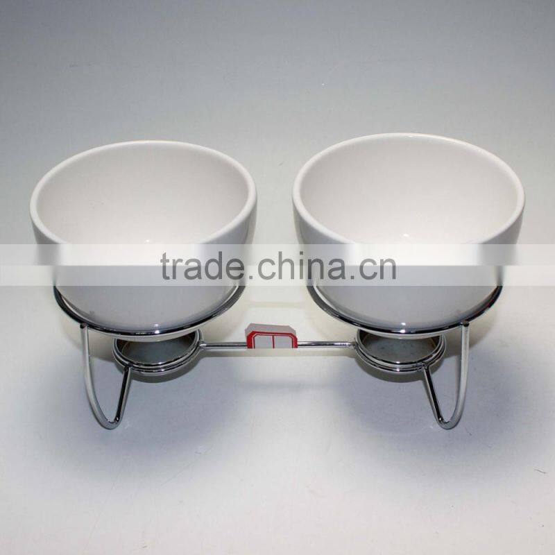 Two Compartments Ivory White Ceramic Porcelain Tealight Candle Cheese Butter Chocolate Fondue Set