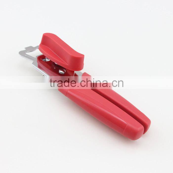 Red Plastic Handle Easy to Grip Can Opener Includes Bottle Cap Opener and Can Tab Lifter