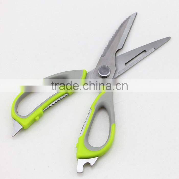Green Handle Stainless Steel Blade Magnetic Kitchen Scissors With Cover