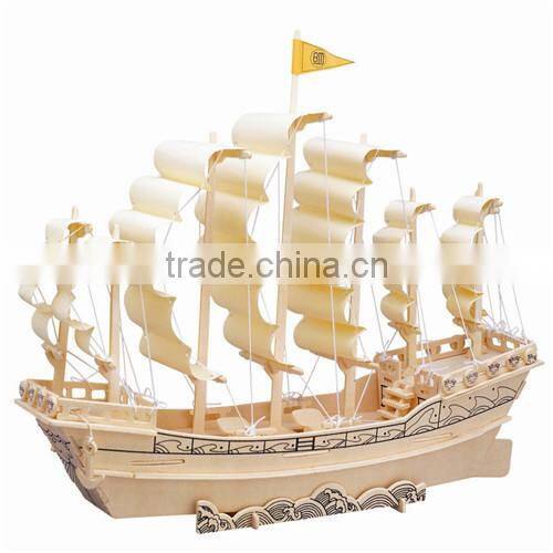 Children's wooden environmental 3d puzzle toys ,simulation model of sailing fancy toy