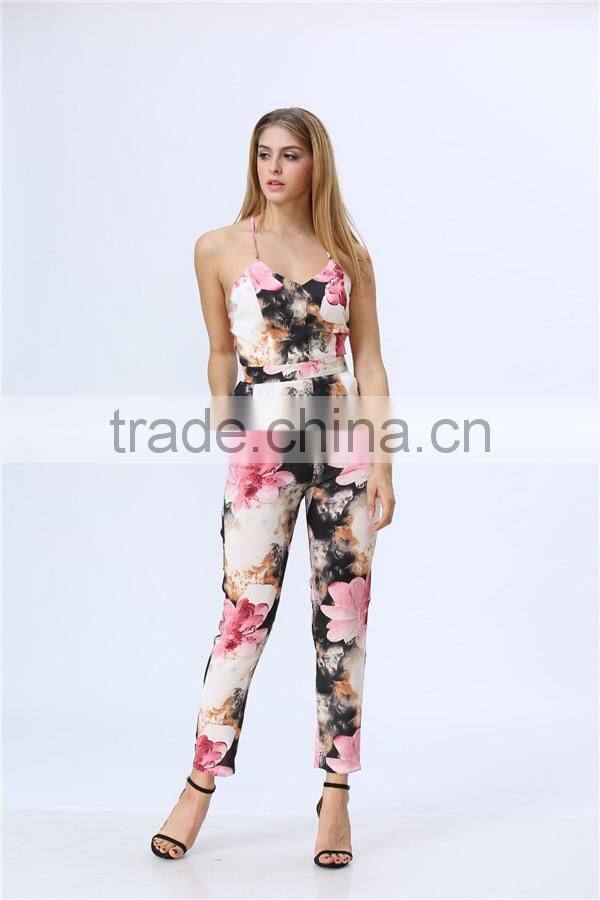 New Arrived Fashion Sleeveless Floral Print Women Jumpsuits