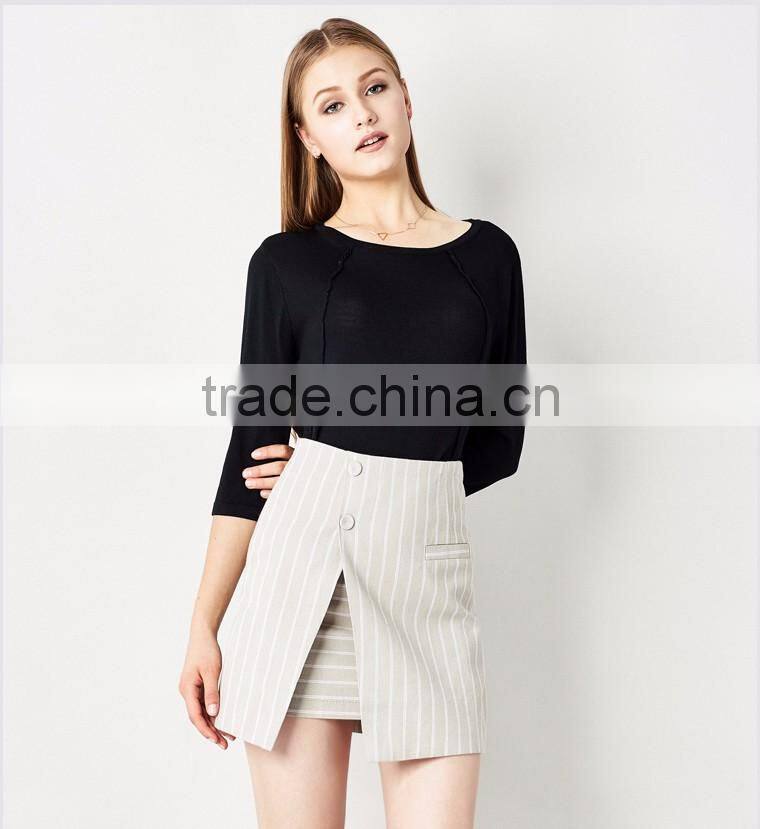 Split design slim fit stripe pattern ladies formal office skirt wear women pictures of a-line skirt