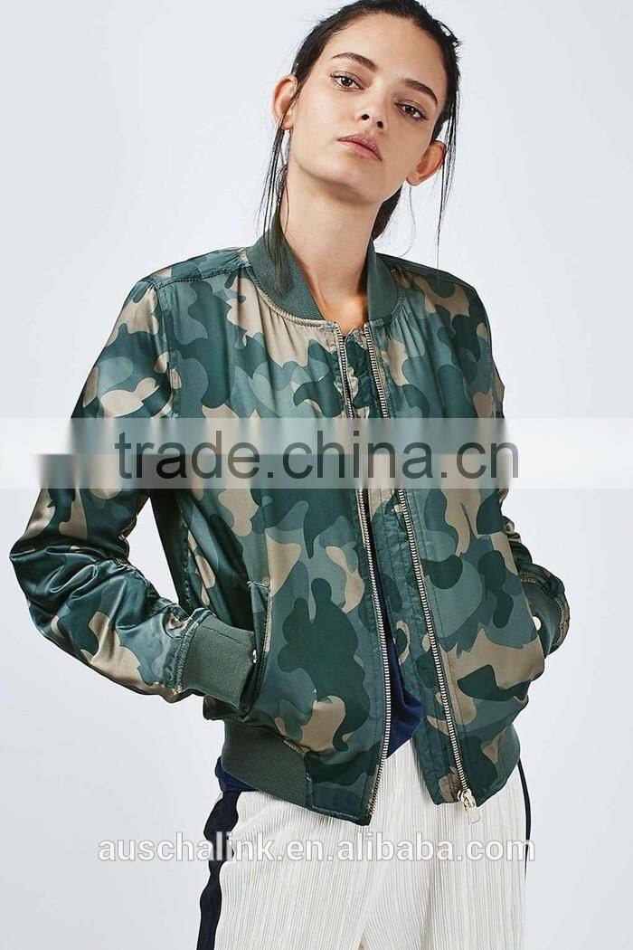 hot sale lady shiny camo print bomber jackets customized china