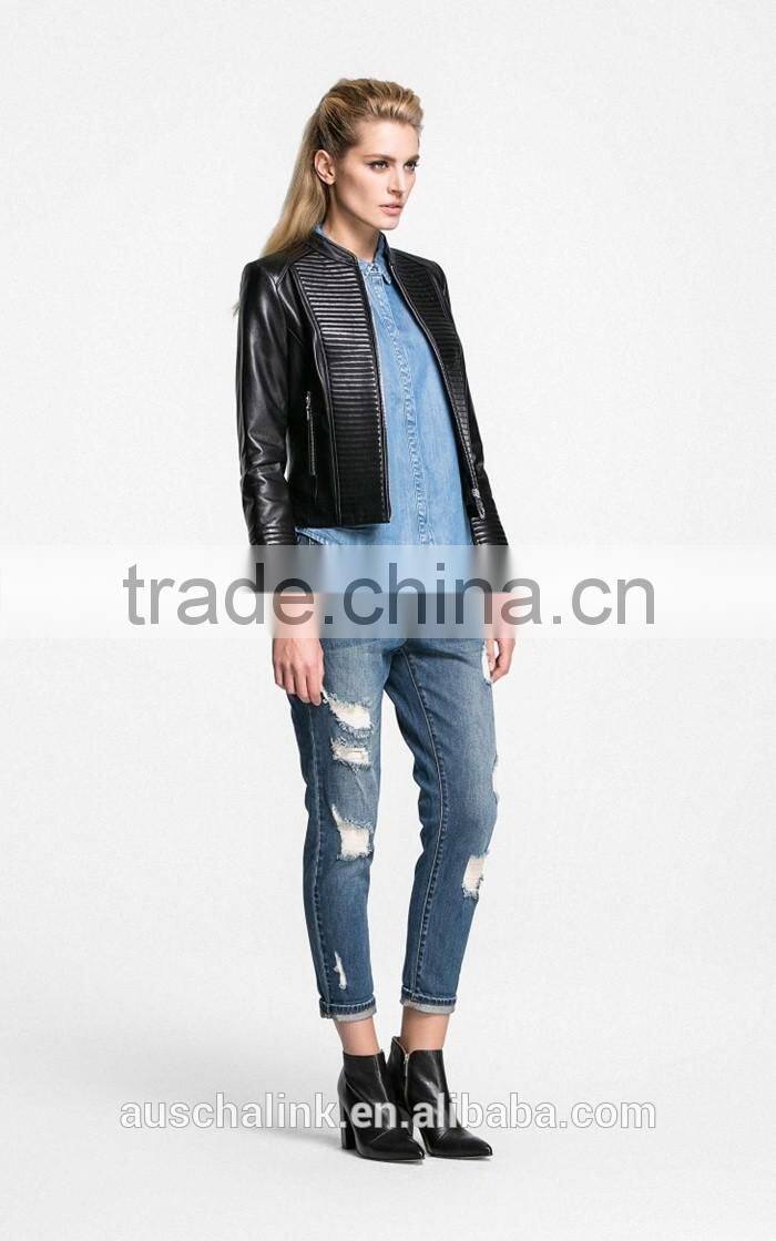 autumn custom short style washed sheep leather jacket fashion design