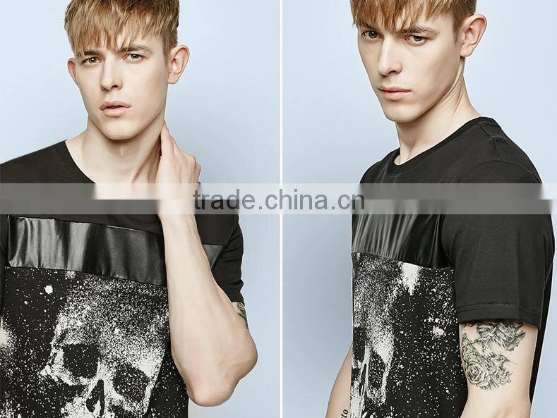 2015 hot sell t shirt printing / custom tshirt / cotton t shirt with PU panel