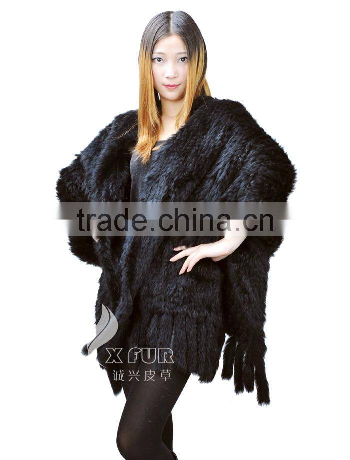 CX-B-14 Women Fashion Fur Strips Knitted Genuine Rabbit Fur Stoles And Shawls
