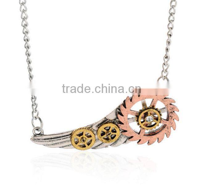 DIY gears wheels pendant vintage gear steampunk necklace jewelry Retro gothic jewelry wings
