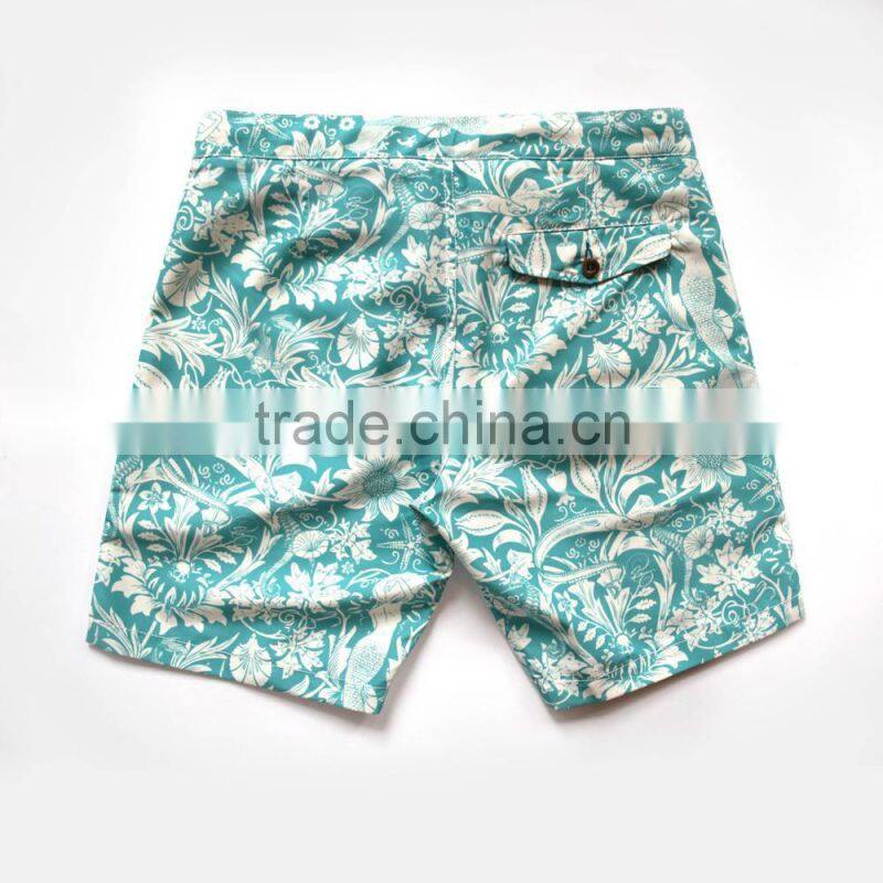 Summer Fashion Sea Vintage Swim Shorts Water Drainage Zip Fly Mens Swim Wear Custom Quick Drying Recycled Polyester Material