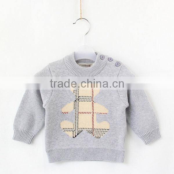 Cartoon bear jacquard boys crewneck knitted sweater