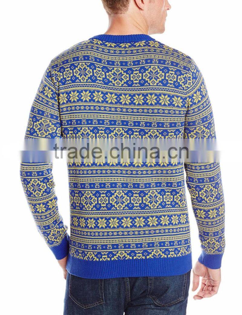 Men Blue Sweater Santa Dinosaur Riding Pattern Christmas Pullover Sweater