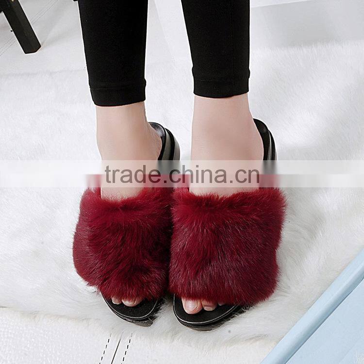 2017 Real Fox Fur Slippers Women Fashion Spring Summer Autumn Home Slides Indoor Outdoor Flat Flip Flops Fslipper-7